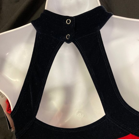 GK Deep Red & Black Adult Small Halter Velvet Figure Ice Skating Dress SK732 - Picture 2 of 8